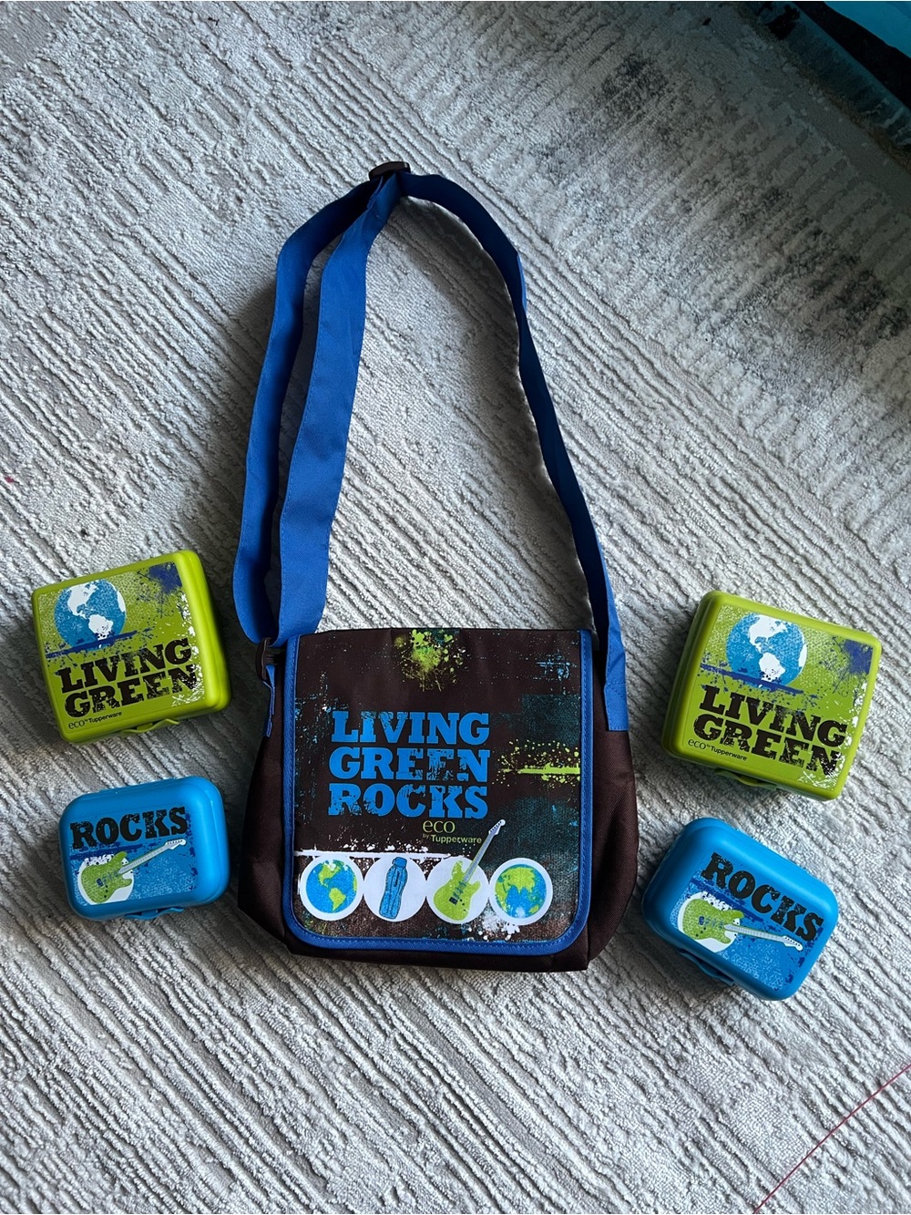 Living Green Rocks Eco Messenger Bag with Blue Strap